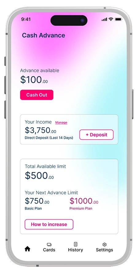 Mbanq Earned Wage Access mobile application screenshot interface mockup